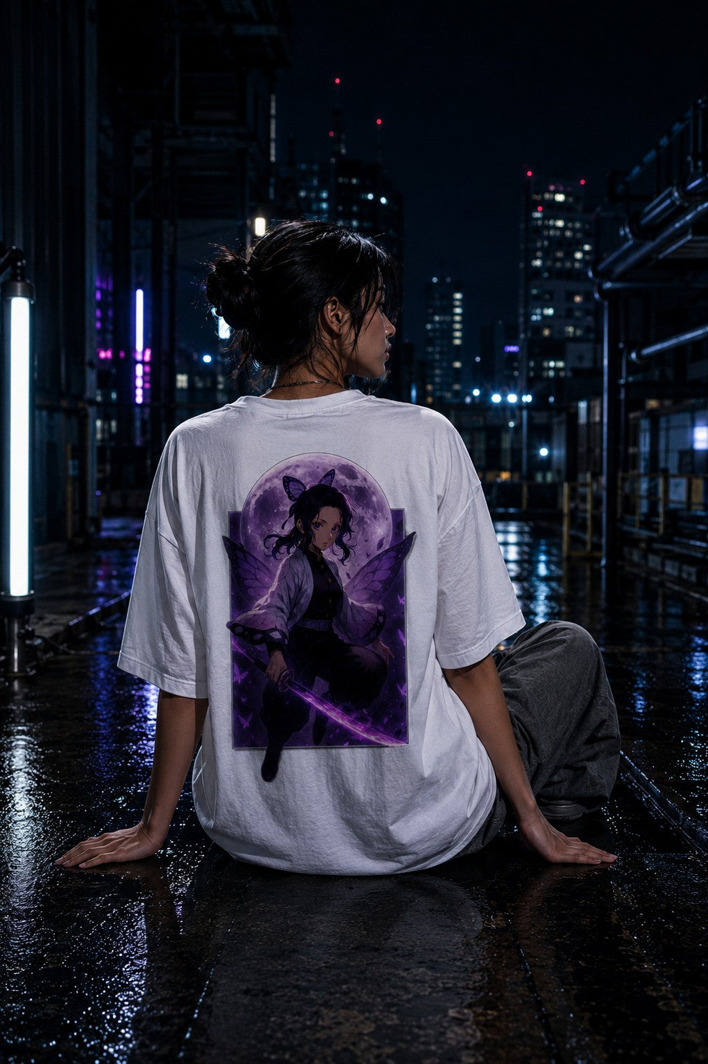 Violet Wing Tee • Drop Shoulder Oversized Shirt • Full-Color Back Print